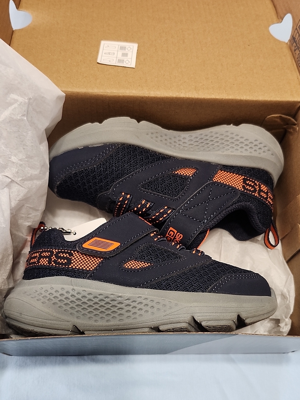 SKECHERS Go Run Kids Performance Sneakers, Navy/Orange - Size 7 Toddlers - Picture 2 of 6